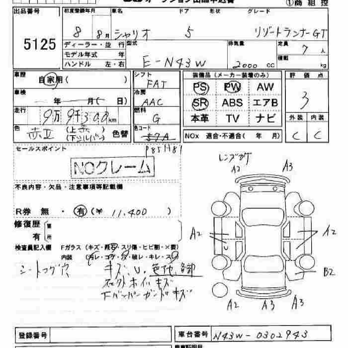 MITSUBISHI CHARIOT Перевод аукционного листа JU Chiba 5125 MITSUBISHI CHARIOT Перевод аукционного листа JU Chiba 5125