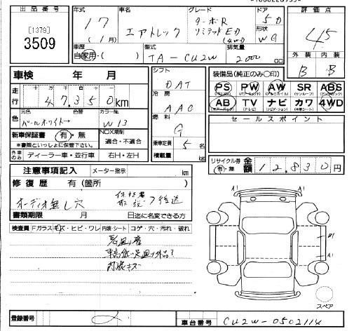 MITSUBISHI AIRTREK Перевод аукционного листа JU Fukuoka 3509 MITSUBISHI AIRTREK Перевод аукционного листа JU Fukuoka 3509